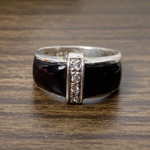 ROX 925 Sterling Silver, Black Onyx & CZ Ring / Size 5.5